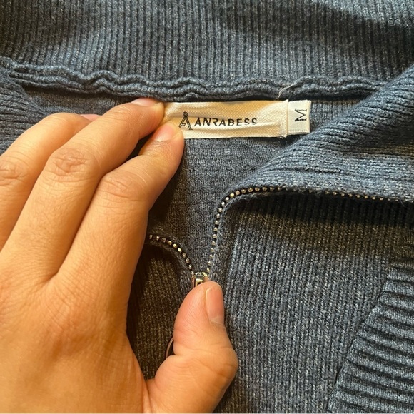 ANRABESS WOMEN'S OVERSIZED SWEATER QUARTER ZIP V NECK COLLARED RIBBED KNIT M - Picture 2 of 6